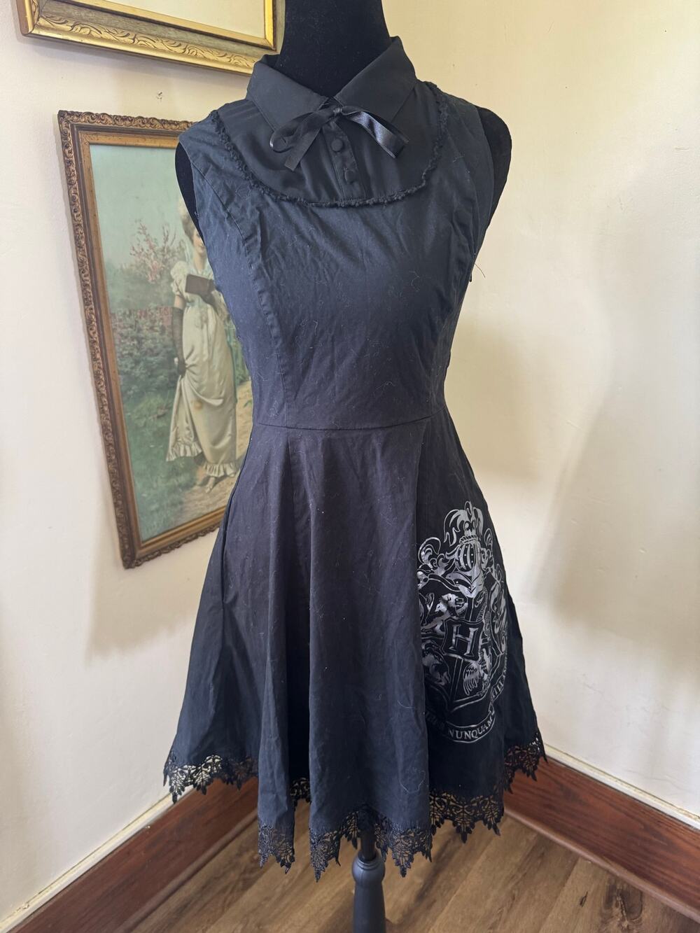 Harry Potter Hot Topic Black Corset Back Lace Trim Dress S
